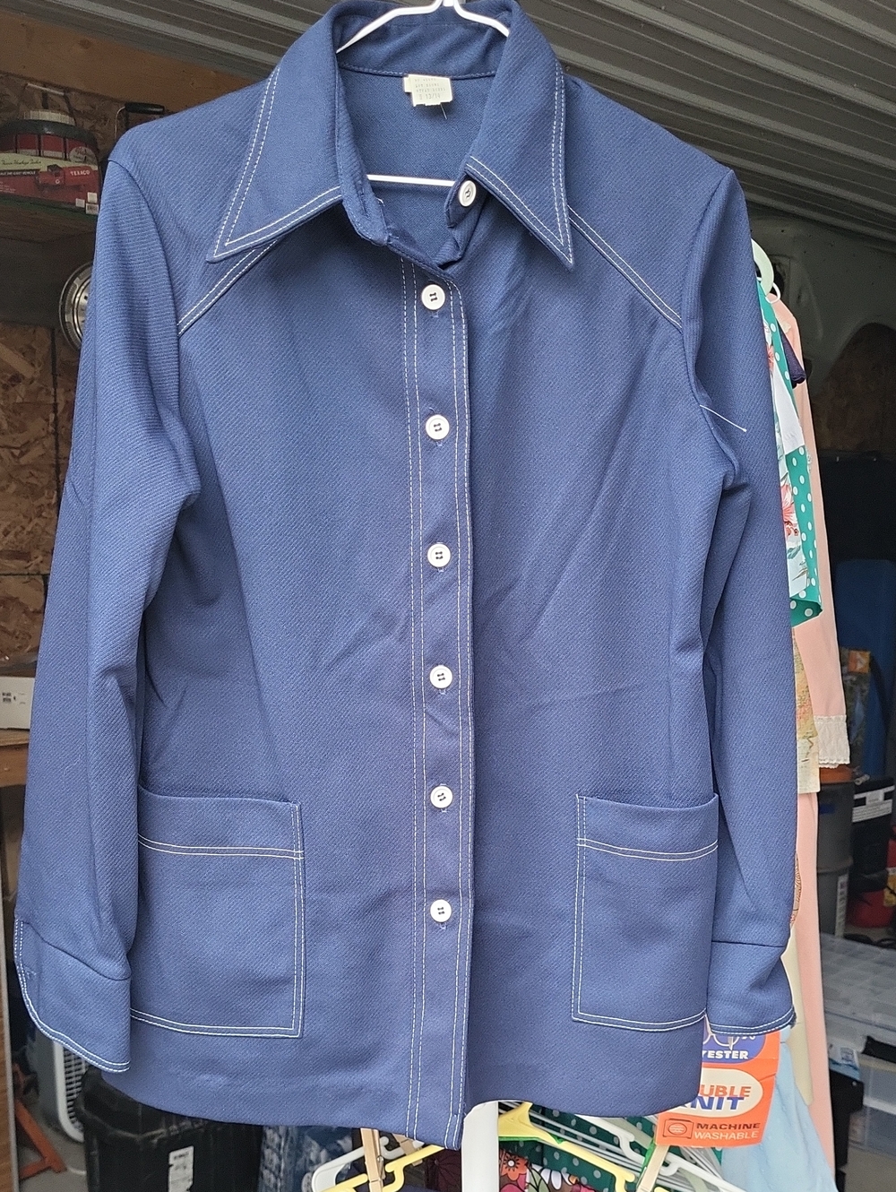 NWT Deadstock Vintage 1970s Women's Button-Front Top with Contrast Stitching